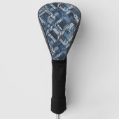 Donker distressed denim patchwork en vlechten golfheadcover (Voorkant)