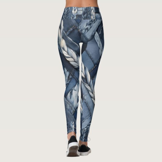 Donker distressed denim patchwork en vlechten leggings (Achterkant)