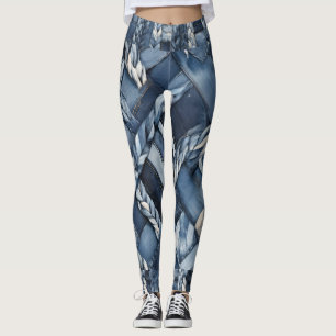 Donker distressed denim patchwork en vlechten leggings