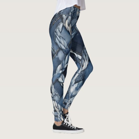 Donker distressed denim patchwork en vlechten leggings (Rechts)