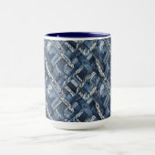 Donker distressed denim patchwork en vlechten mok (Midden)