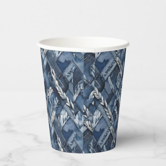 Donker distressed denim patchwork en vlechten papieren bekers (Rechts)