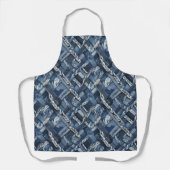 Donker distressed denim patchwork en vlechten schort (Voorkant)