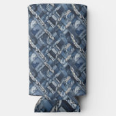 Donker distressed denim patchwork en vlechten seltzer blikjeskoeler (Achterkant)