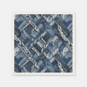 Donker distressed denim patchwork en vlechten servet