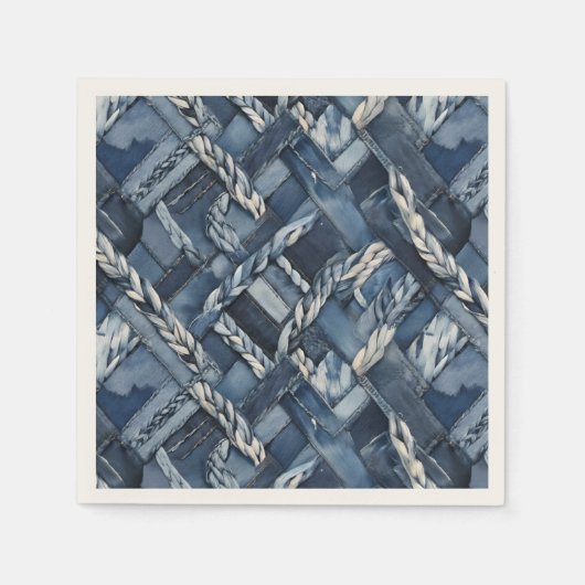 Donker distressed denim patchwork en vlechten servet (Voorkant)