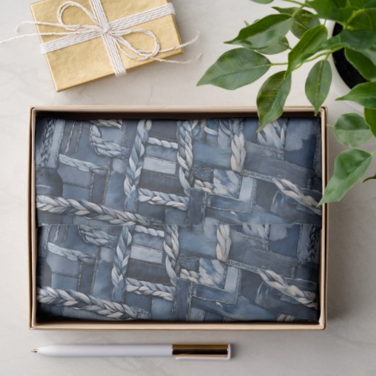 Donker distressed denim patchwork en vlechten tissuepapier (Geschenk)