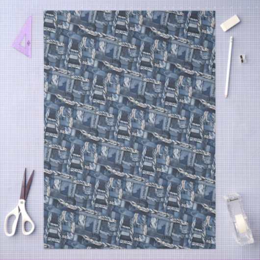 Donker distressed denim patchwork en vlechten tissuepapier (Craft)