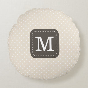 Donker donkerbruin monogram pastel beige patroon rond kussen