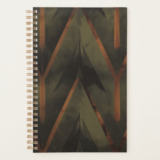 Donker Elegance Sinaasappel en groen patroon Planner (Voorkant)