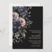 Donker Elegant Bloemen Bruiloft Kaart (Voorkant)
