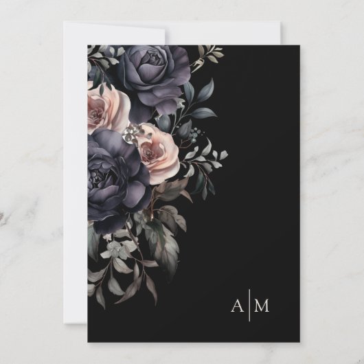 Donker Elegant Bloemen Bruiloft Kaart (Achterkant)