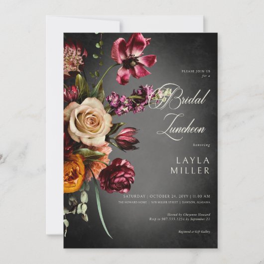 Donker Elegant Blur Herfst Bloemen Bruids Luncheon Kaart (Voorkant)