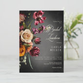 Donker Elegant Blur Herfst Bloemen Bruids Luncheon Kaart (Staand voorkant)