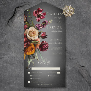 Donker Elegant Blur Herfst Bloemen Bruiloft Diner All In One Uitnodiging