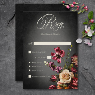 Donker Elegant Blur Herfst Bloemen Bruiloft Diner RSVP Kaartje