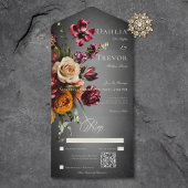 Donker Elegant Blur Herfst Bloemen Bruiloft QR Cod All In One Uitnodiging