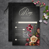 Donker Elegant Blur Herfst Bloemen Bruiloft QR Cod RSVP Kaartje