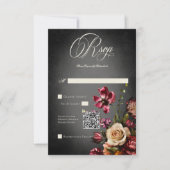 Donker Elegant Blur Herfst Bloemen Bruiloft QR Cod RSVP Kaartje (Voorkant)