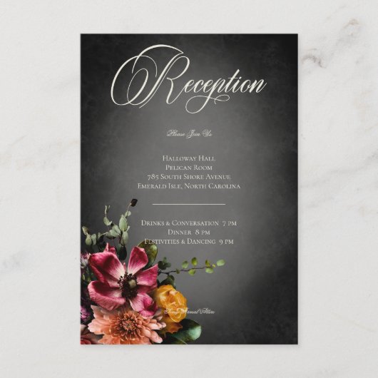Donker Elegant Blur Herfst Bloemen Bruiloft Recept Informatiekaartje (Voorkant)