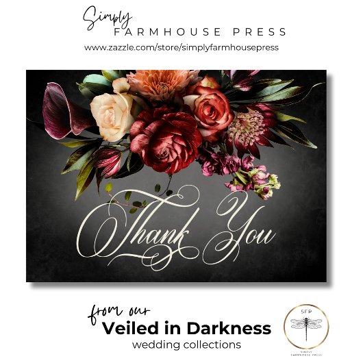 Donker Elegant Blur herfst bloemenbruiloft Bedankkaart