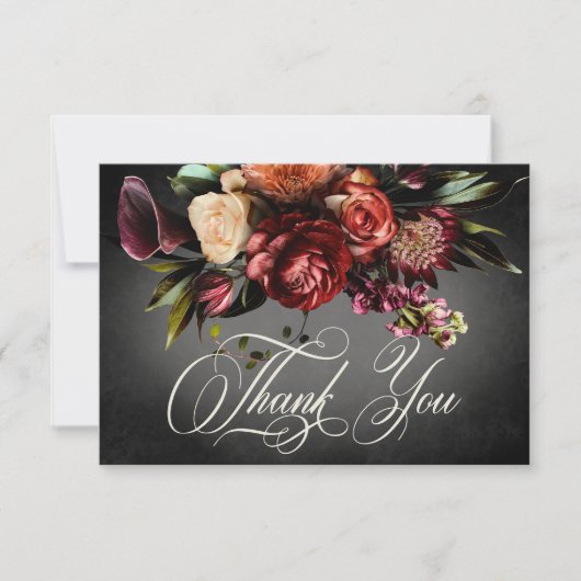 Donker Elegant Blur herfst bloemenbruiloft Bedankkaart (Voorkant)