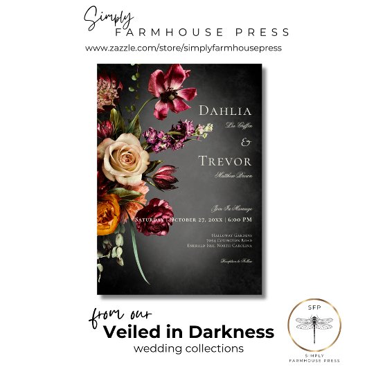 Donker Elegant Blur herfst bloemenbruiloft Kaart