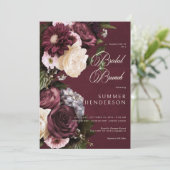 Donker Elegant Bourgogne & Cream Bloemen Bruidsbru Kaart (Staand voorkant)