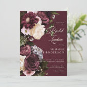 Donker Elegant Bourgogne & Cream Bloemen Bruidslun Kaart (Staand voorkant)