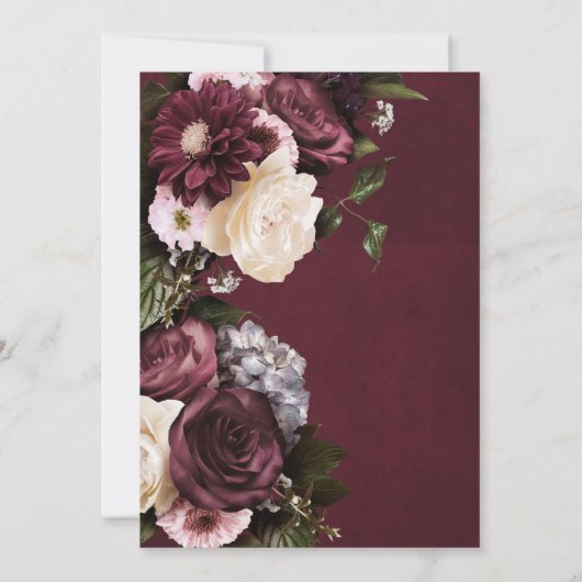 Donker Elegant Bourgogne & Cream Bloemen Bruidslun Kaart (Achterkant)