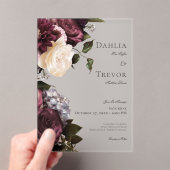 Donker Elegant Bourgogne & Cream Bloemen Bruiloft Acryl Uitnodigingen (Insitu (Draagbaar))