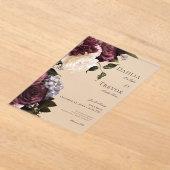 Donker Elegant Bourgogne & Cream Bloemen Bruiloft Acryl Uitnodigingen (Laagn)