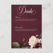 Donker Elegant Bourgogne & Cream Bloemen Details Informatiekaartje (Voorkant)