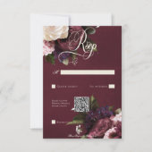 Donker Elegant Bourgogne & Cream Bloemen QR Code RSVP Kaartje (Voorkant)