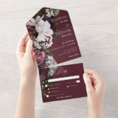Donker Elegant Bourgogne & Cream Bloemendiner All In One Uitnodiging (Afscheurbaar)
