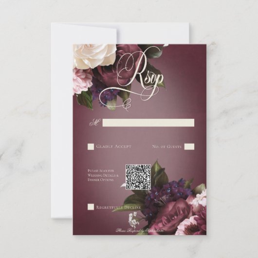 Donker Elegant Bourgogne & Cream Blur Bloemen QR C RSVP Kaartje (Voorkant)