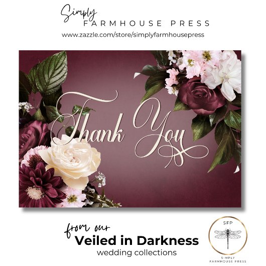 Donker Elegant Bourgogne & Cream Blur Bloemenbruil Bedankkaart