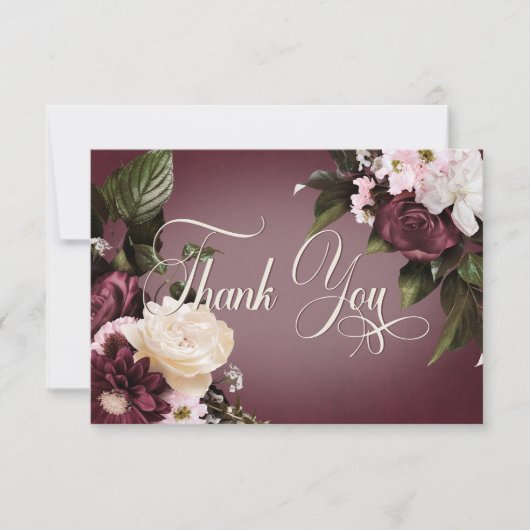Donker Elegant Bourgogne & Cream Blur Bloemenbruil Bedankkaart (Voorkant)