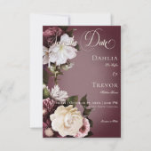 Donker Elegant Bourgogne & Cream Blur Bloemenbruil Save The Date (Voorkant)