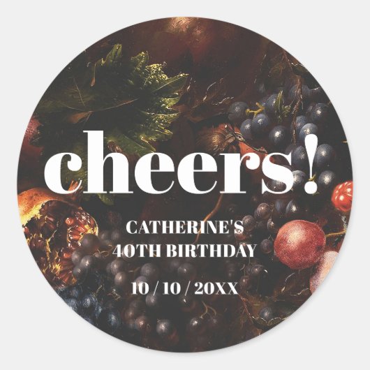Donker Elegant Bourgogne Fruit Druiven Verjaardag Ronde Sticker (Voorkant)