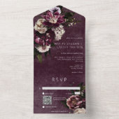 Donker Elegant Bourgogne & Wit Bloemen QR Code All In One Uitnodiging (Binnen)