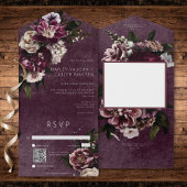 Donker Elegant Bourgogne & Wit Bloemen QR Code All In One Uitnodiging