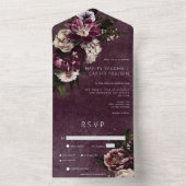 Donker Elegant Bourgogne & Wit Bloemendiner All In One Uitnodiging (Binnen)