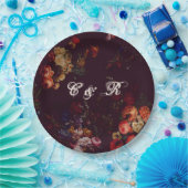 Donker Elegant Bourgondië Moody Bloemen Naam Initi Papieren Bordje (Feest)