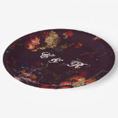 Donker Elegant Bourgondië Moody Bloemen Naam Initi Papieren Bordje (Gekanteld)