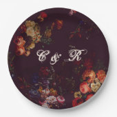 Donker Elegant Bourgondië Moody Bloemen Naam Initi Papieren Bordje (Voorkant)
