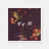 Donker Elegant Bourgondië Moody Bloemen Naam Initi Servet (Voorkant)