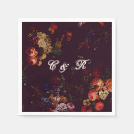 Donker Elegant Bourgondië Moody Bloemen Naam Initi Servet