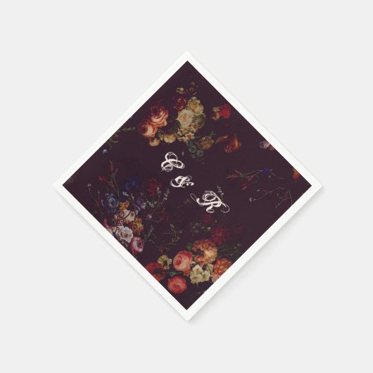 Donker Elegant Bourgondië Moody Bloemen Naam Initi Servet (Hoek)