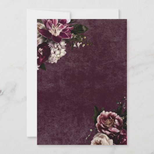 Donker Elegant Bourgondië & Wit Bloemen Bruidsbrun Kaart (Achterkant)